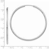 14k White Gold 2x50mm Polished Round Endless Tube Hoop Earrings H997