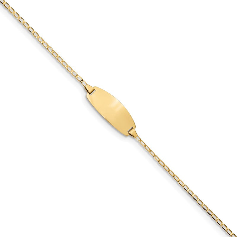 14k Polished Solid Chain/Solid Plate Curb Link Oval 18.5x8.5mm Plate 5.5 inch Baby/Child ID Bracelet LID85