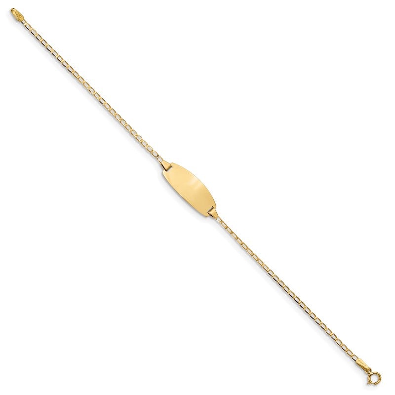 14k Polished Solid Chain/Solid Plate Curb Link Oval 18.5x8.5mm Plate 5.5 inch Baby/Child ID Bracelet LID85