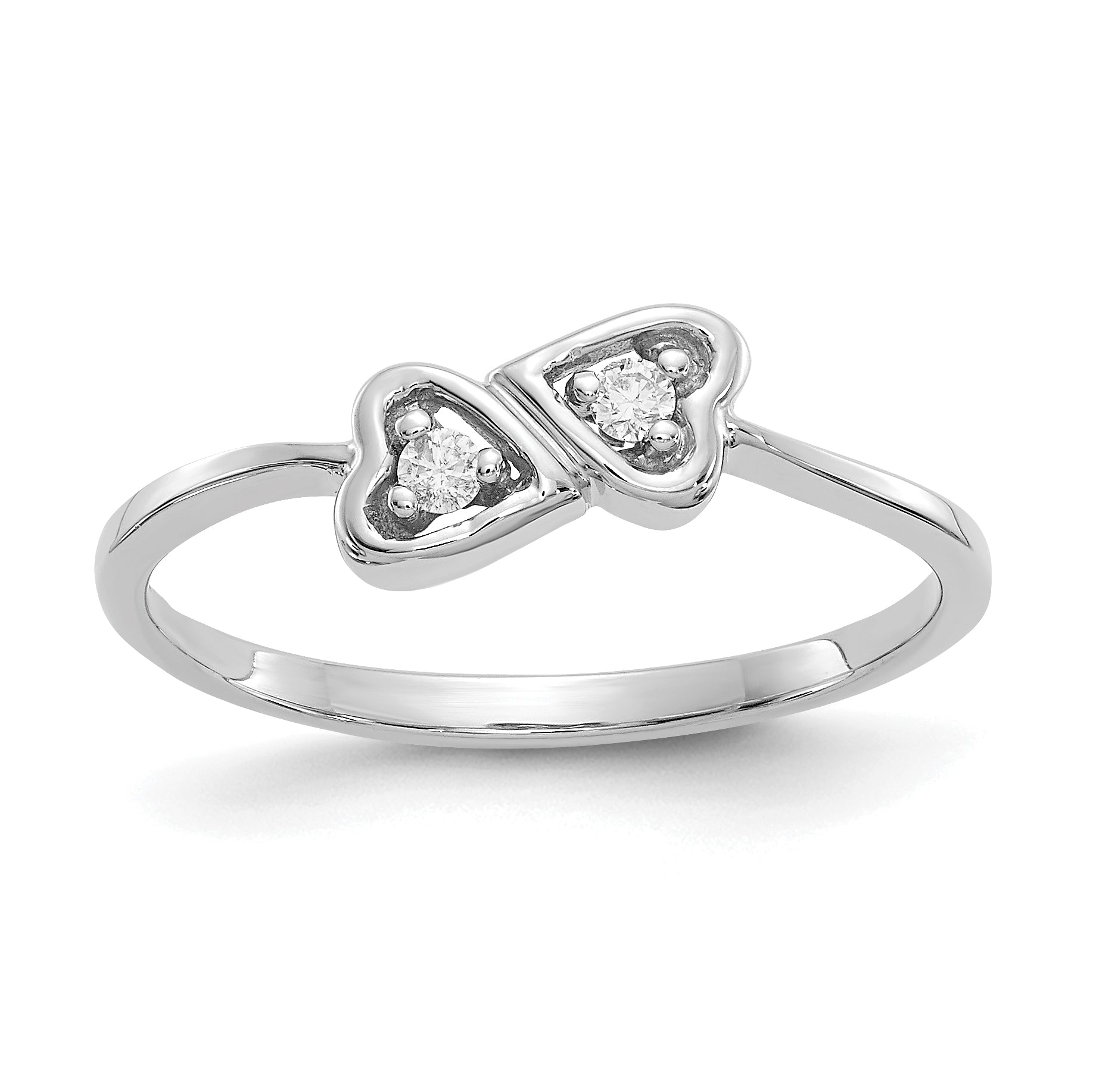 14k White Gold Polished 1/20 carat AA Diamond Two Hearts Ring Y1793AA