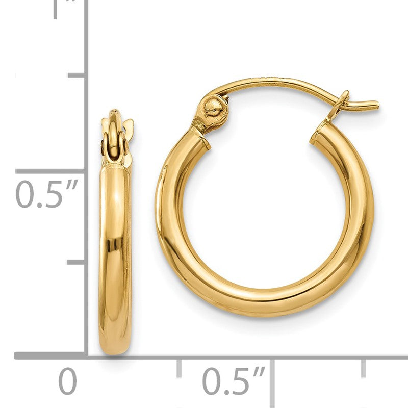 14k 2x15mm Polished Lightweight Tube Hoop Earrings T917L