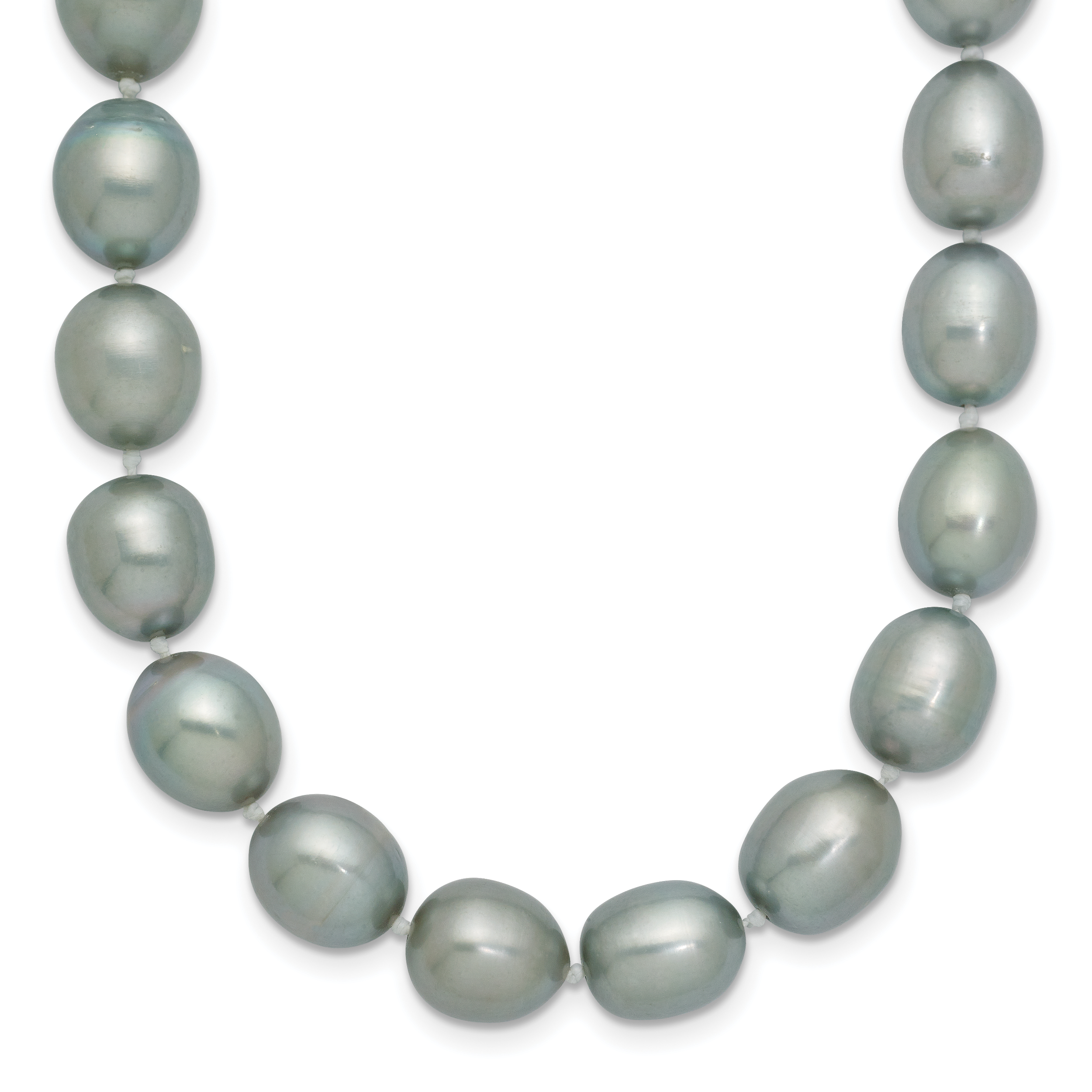 14k White Gold 8-9mm Grey Rice Freshwater Cultured Pearl 16 inch Necklace XF415