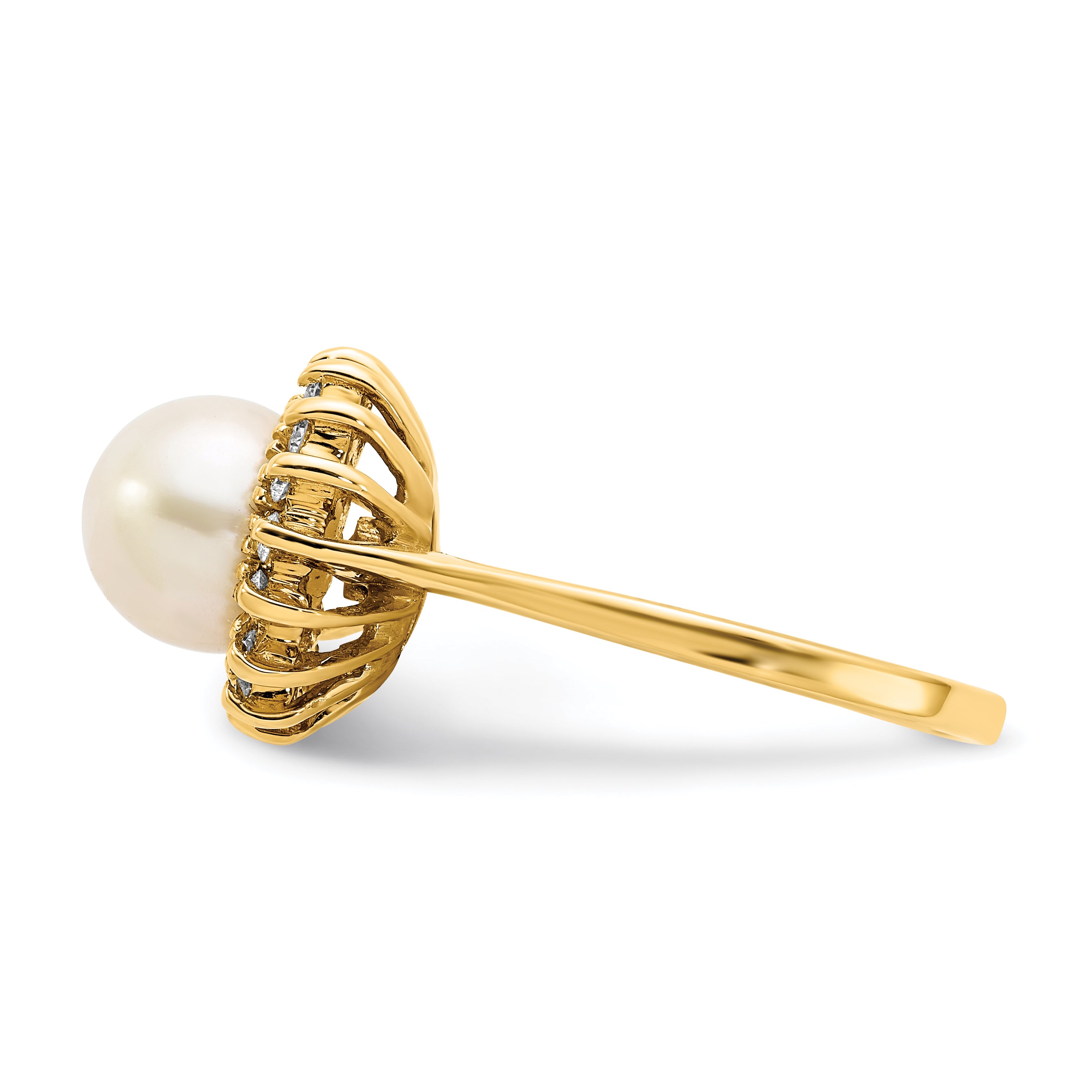 14k 7.5mm FW Cultured Pearl VS Diamond ring Y4378PL/VS