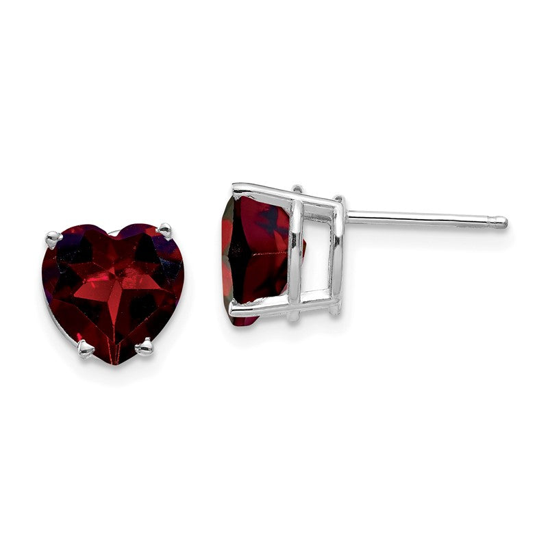 14k White Gold 8mm Heart Garnet Post Earrings XE100WGA