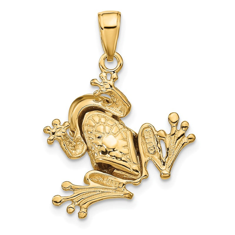 14k Solid Polished 3-D Frog with Moveable Back Legs and Mouth Pendant D1409