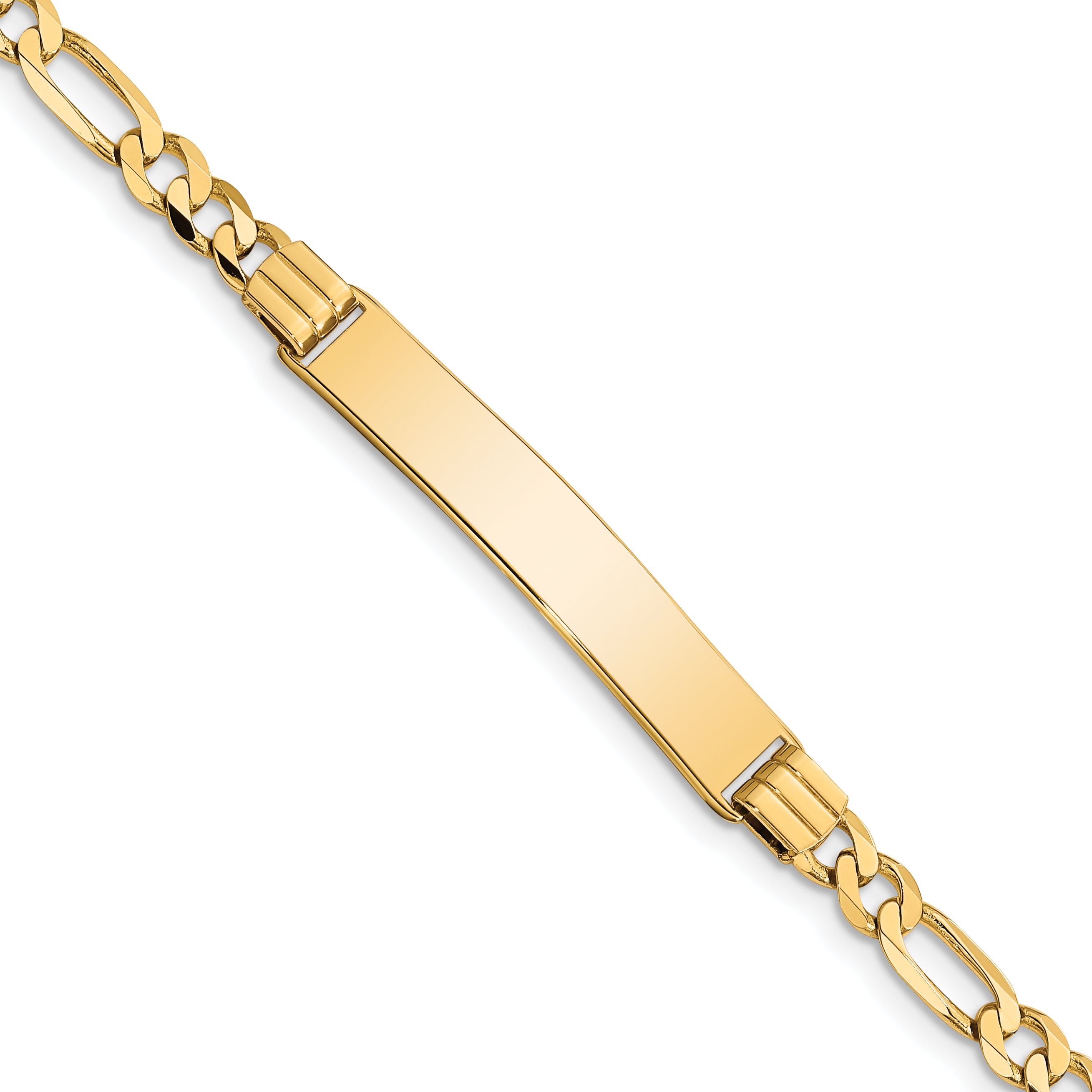 14k Polished Solid Chain/Solid Plate Figaro Link 33.5x6mm Plate 7 inch ID Bracelet FIG110ID