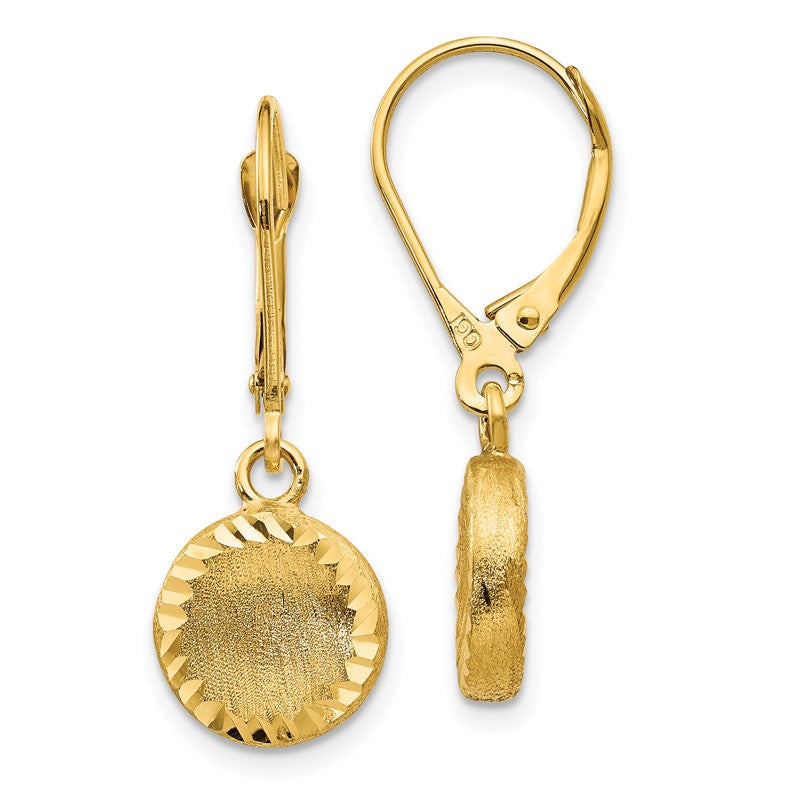 14k Brushed and Polished Diamond-cut Circle Dangle Leverback Earrings SF2242