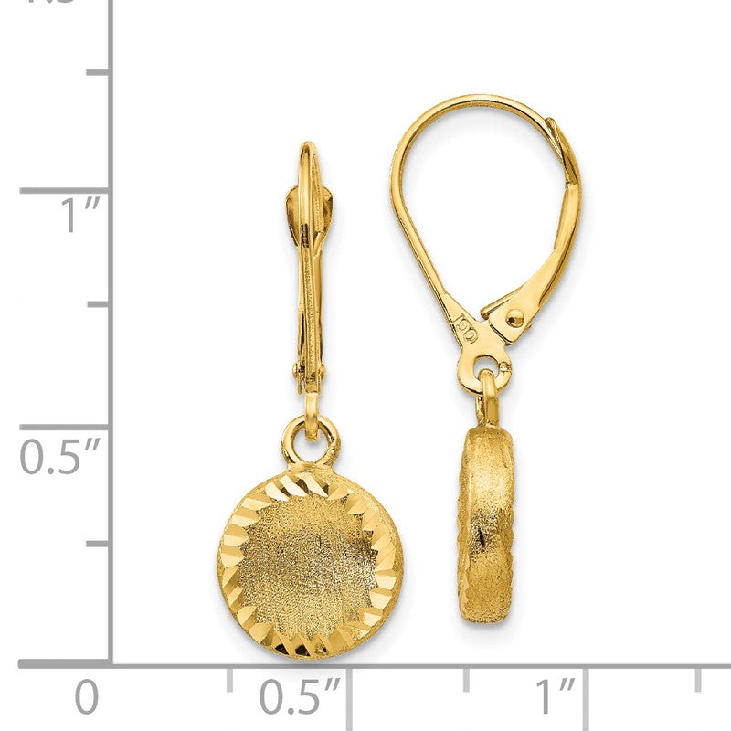 14k Brushed and Polished Diamond-cut Circle Dangle Leverback Earrings SF2242