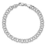 14k White Gold 6.5mm Solid Double Link 7 inch Charm Bracelet WDO504