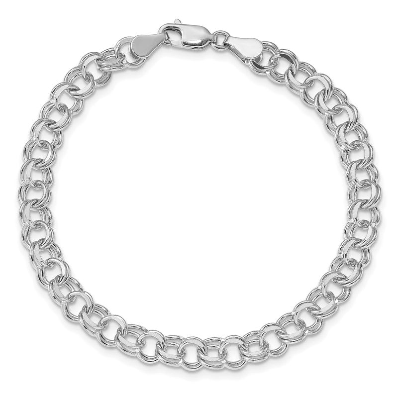 14k White Gold 6.5mm Solid Double Link 7 inch Charm Bracelet WDO504