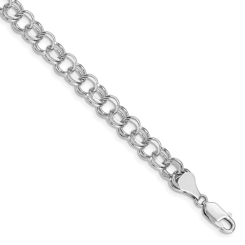 14k White Gold 6.5mm Solid Double Link 7 inch Charm Bracelet WDO504