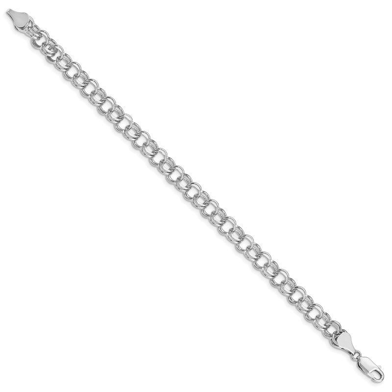 14k White Gold 6.5mm Solid Double Link 7 inch Charm Bracelet WDO504