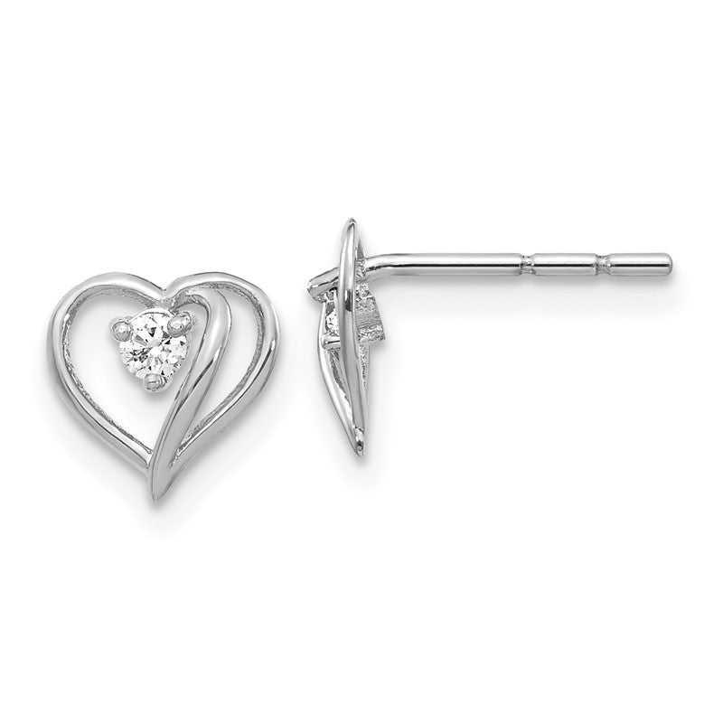 14k White Gold 1/20 carat AA Diamond Heart Post Earrings XE40WAA