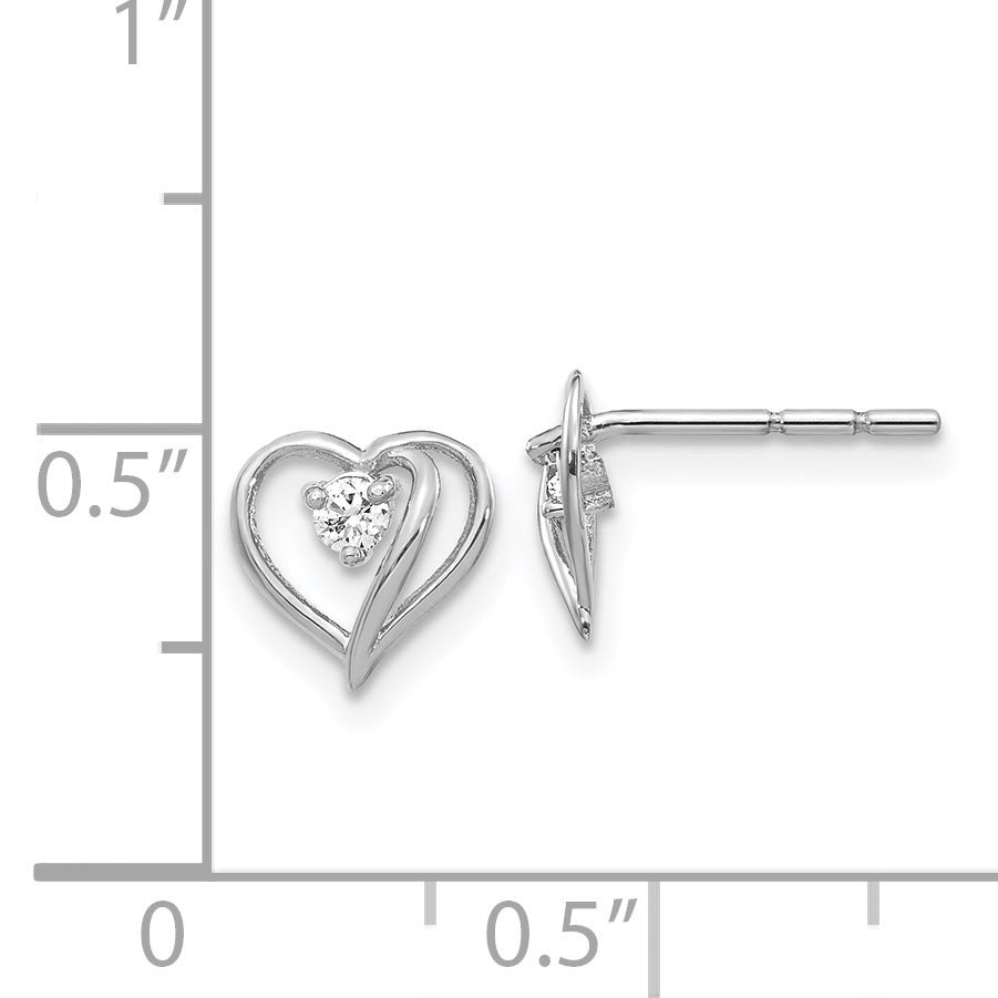 14k White Gold 1/20 carat AA Diamond Heart Post Earrings XE40WAA