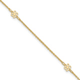 14K Flowers 3-Station with Flower Dangle 10 inch Plus 1 inch Extender - Total 11 inch Anklet ANK306