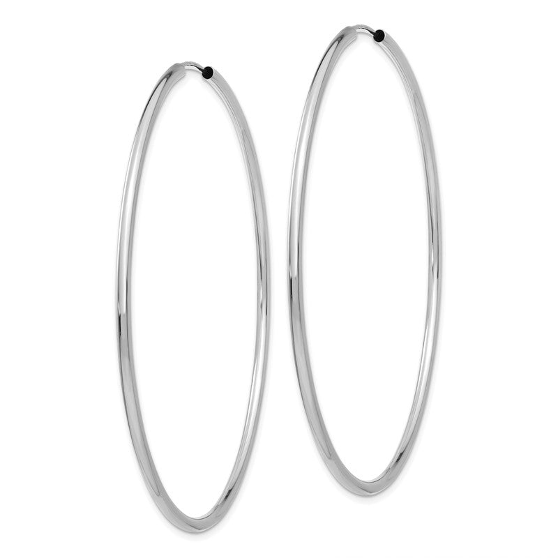 14k White Gold 2x65mm Polished Round Endless Tube Hoop Earrings H1000
