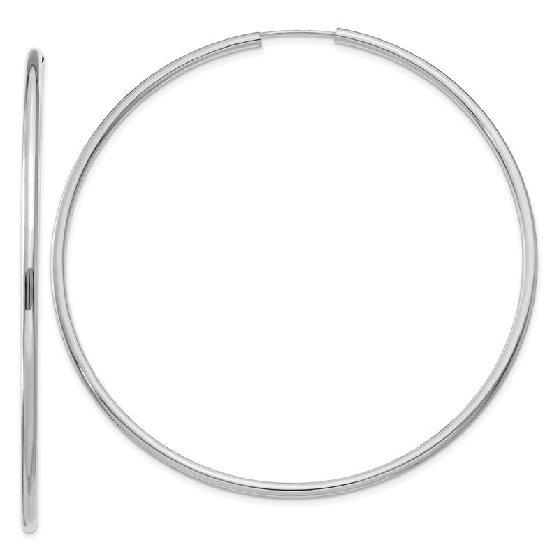 14k White Gold 2x65mm Polished Round Endless Tube Hoop Earrings H1000