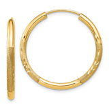 14k 2x25mm Satin Diamond-cut Endless Tube Hoop Earrings XY1178