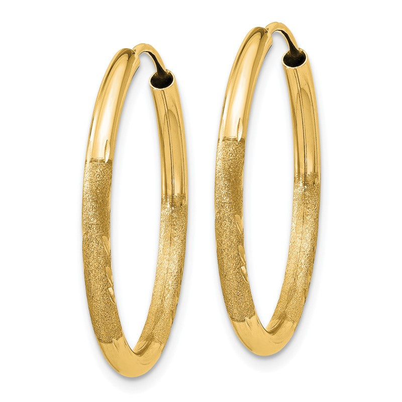 14k 2x25mm Satin Diamond-cut Endless Tube Hoop Earrings XY1178