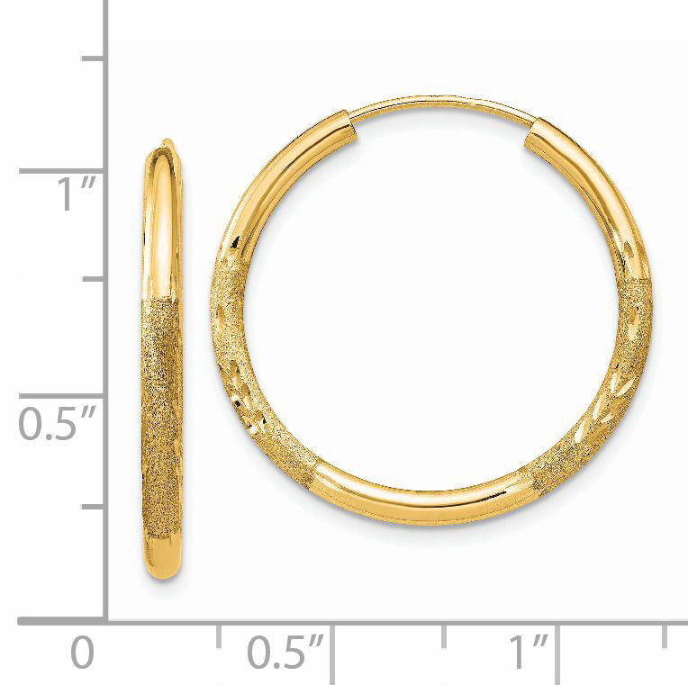 14k 2x25mm Satin Diamond-cut Endless Tube Hoop Earrings XY1178