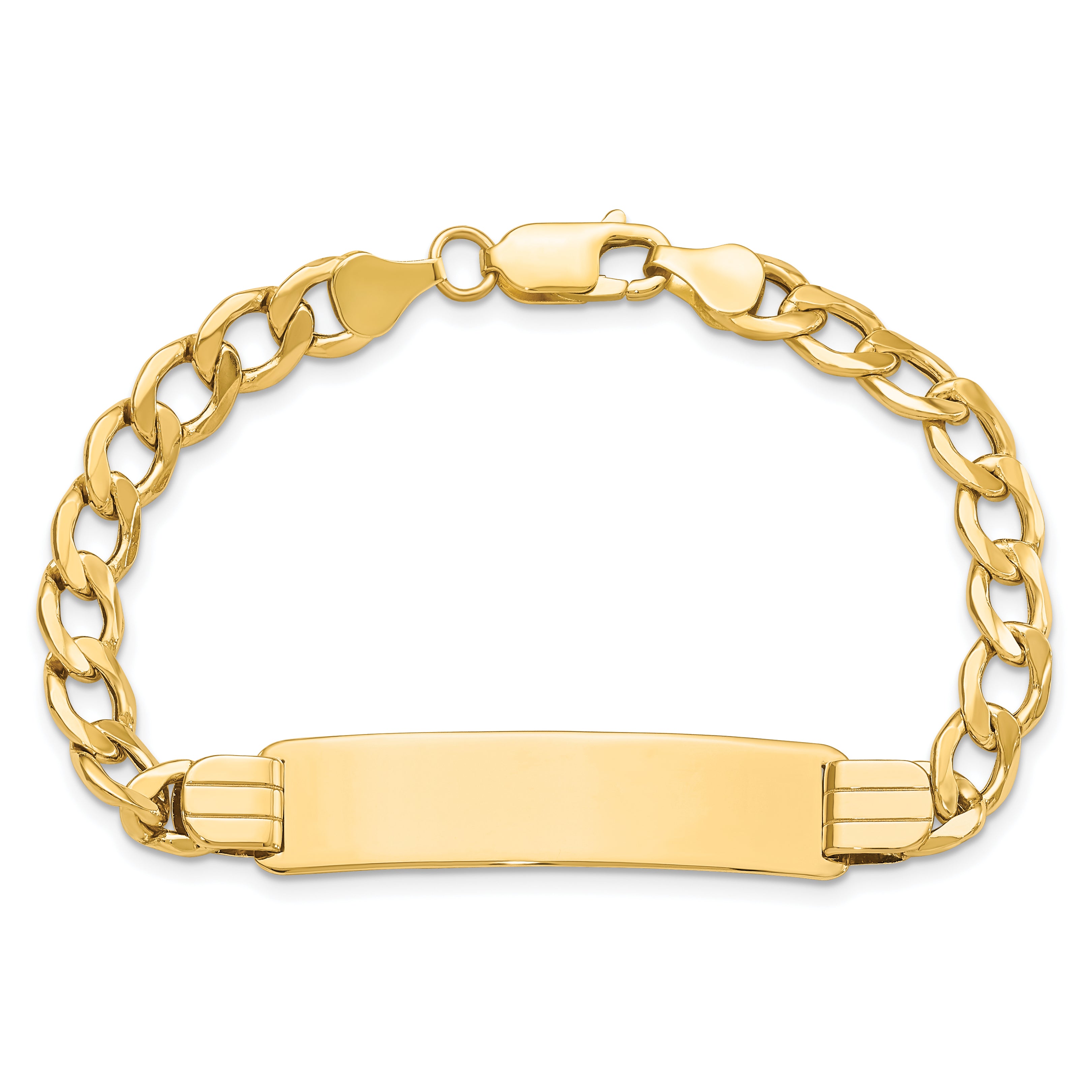 14k Polished Semi-Solid Chain/Solid Plate Curb Link 37.5x10mm Plate 7 inch ID Bracelet DCID142