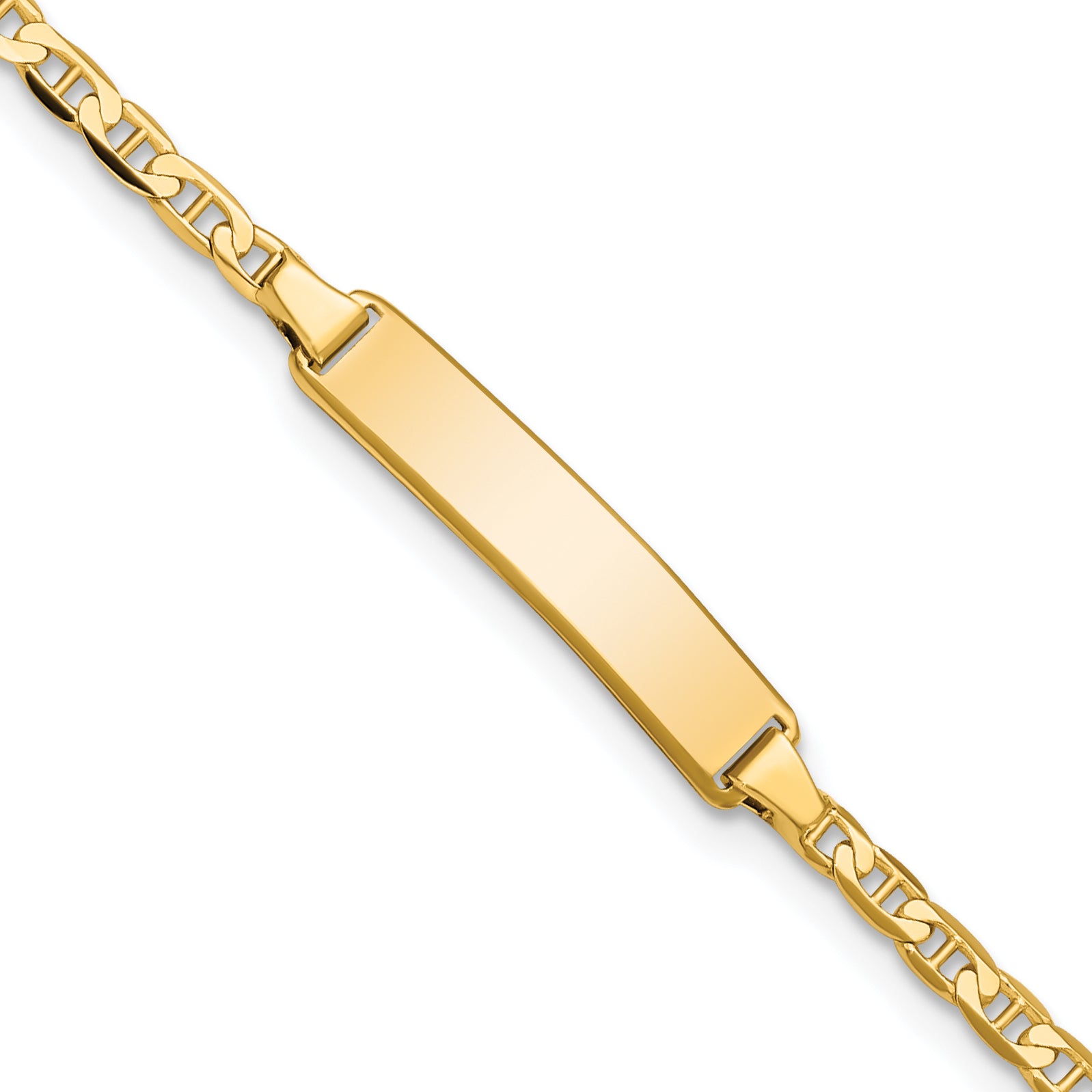 14k Polished Solid Chain/Solid Plate Flat Anchor Link 20x4mm Plate 5.5 inch Baby/Child ID Bracelet BID104