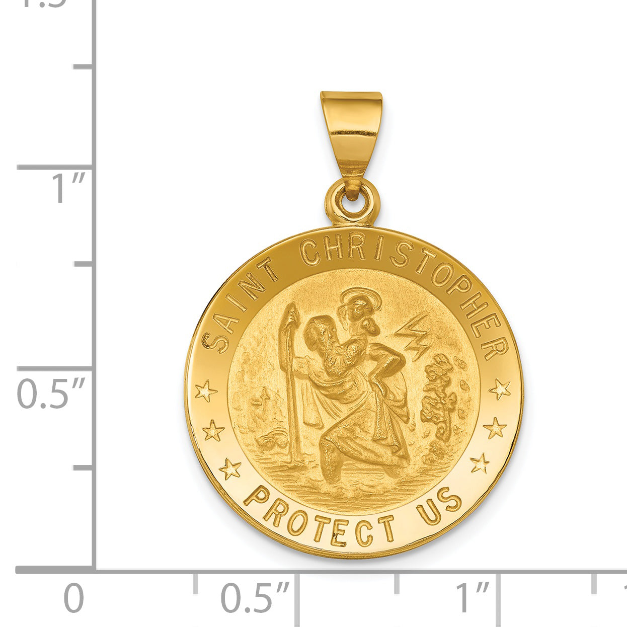 18k Polished and Satin Solid Saint Christopher Medal Round Pendant 18XR16