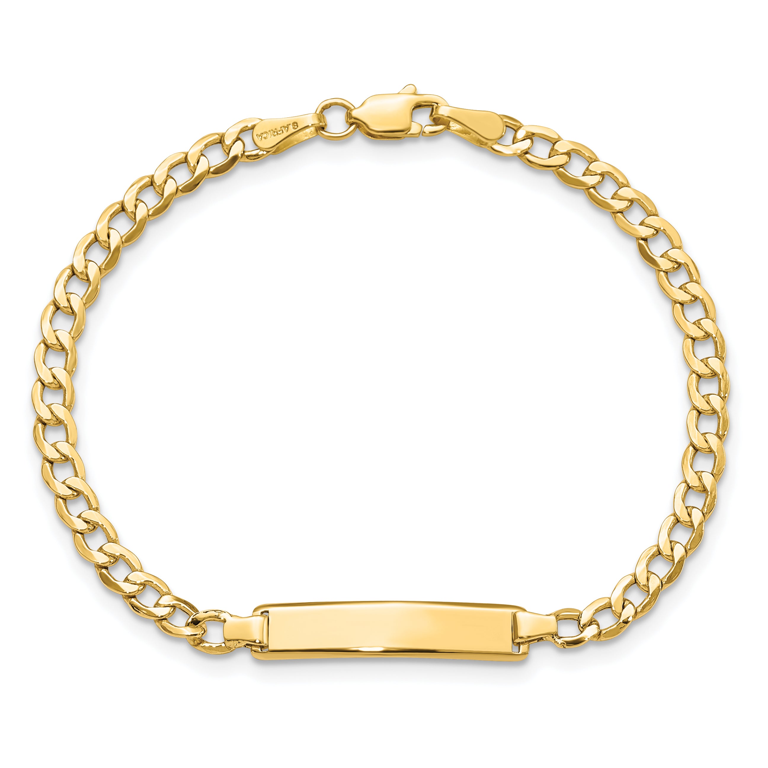 14k Polished Semi-Solid Chain/Solid Plate Cuban Link 23.5x4.5mm Plate 6 inch Baby/Child ID Bracelet DCID138