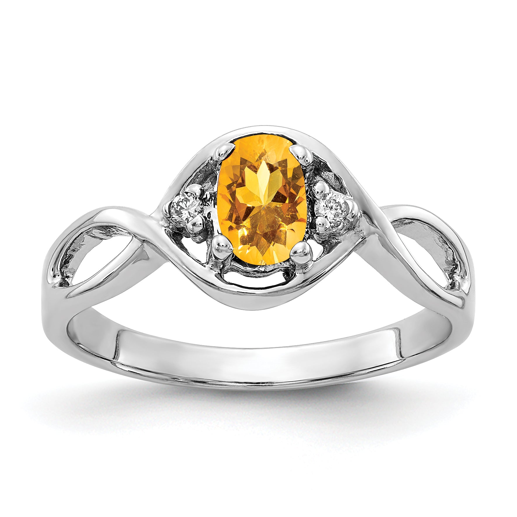 14k White Gold 6x4mm Oval Citrine and AA Diamond Ring Y2086CI/AA