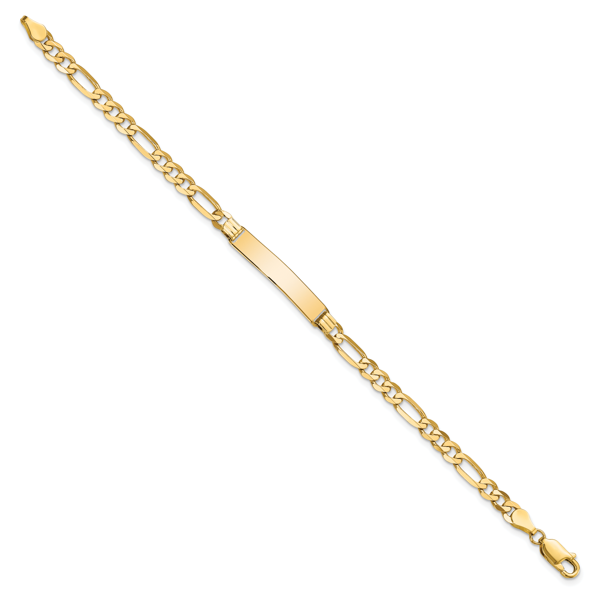 14k Polished Solid Chain/Solid Plate Flat Figaro Link 27.5x5.5mm Plate 7 inch ID Bracelet LID76
