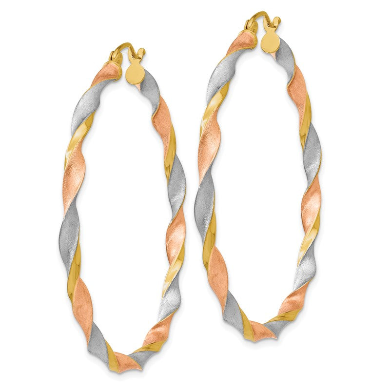 14k White & Rose Rhodium Satin Twisted Hoop Earrings TH759