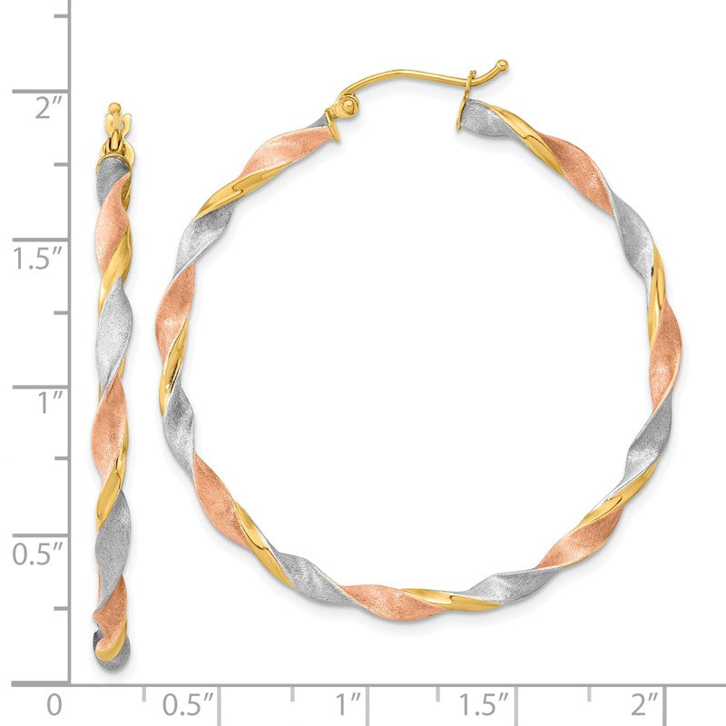 14k White & Rose Rhodium Satin Twisted Hoop Earrings TH759