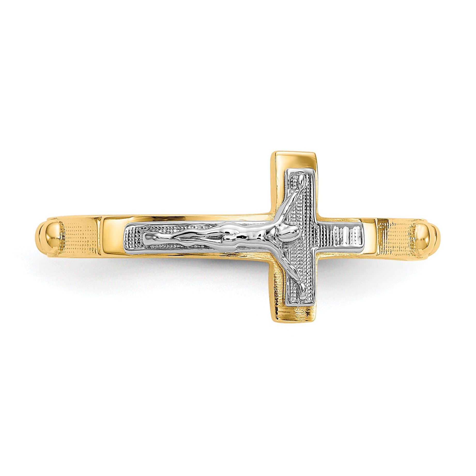 14K Two-tone Crucifix Rosary Ring K3967