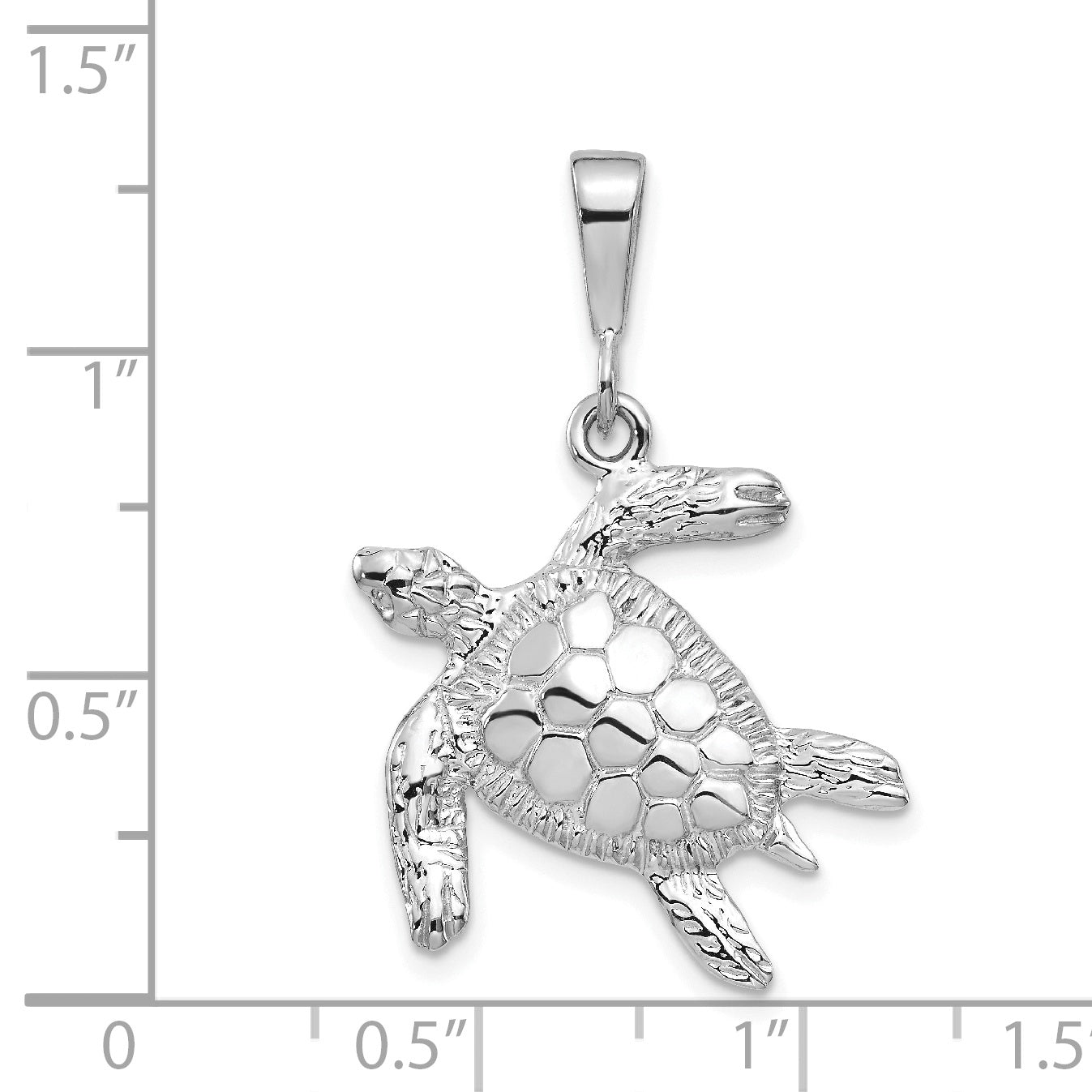 14k White Gold Solid Polished Open-Backed Sea Turtle Pendant D1404