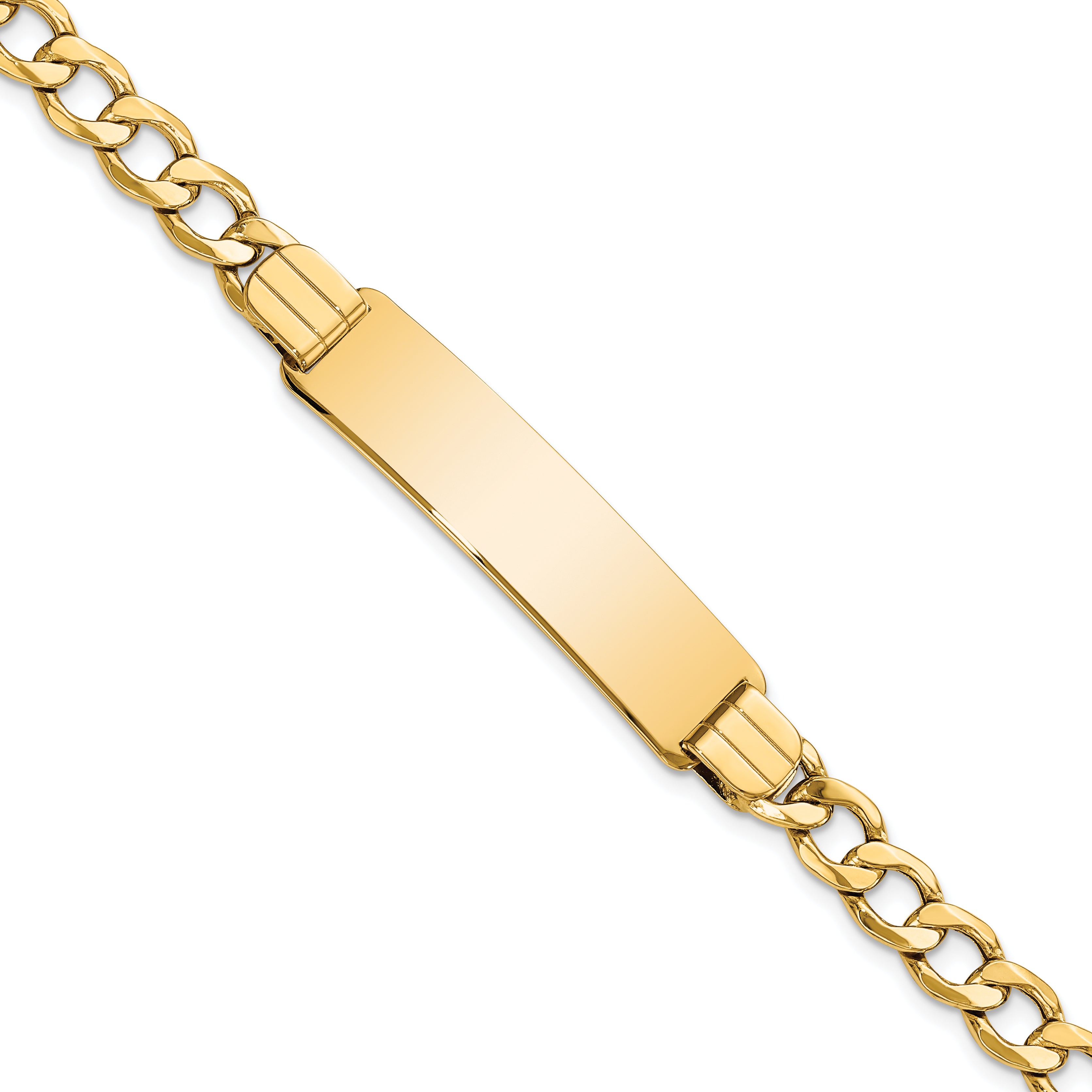 14k Polished Semi-Solid Chain/Solid Plate Curb Link 37.5x10mm Plate 7 inch ID Bracelet DCID142
