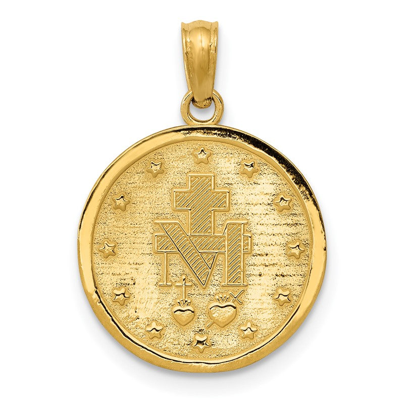 14k Polished and Satin Solid Miraculous Medal Round Pendant M1437