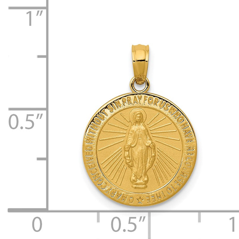 14k Polished and Satin Solid Miraculous Medal Round Pendant M1437