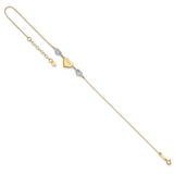 14K Two-tone Diamond-cut and MOM Puffed Heart 9 inch Plus 1 inch Extender - Total 10 inch Anklet ANK254