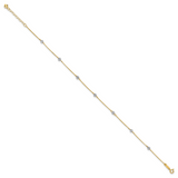 14K Two-tone Diamond-cut Beads 7-Station 9 inch Plus 1 inch Extender - Total 10 inch Anklet ANK261