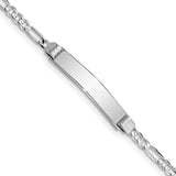 14k White Gold Polished Solid Chain/Solid Plate Figaro Link 25x4.8mm Plate 7 inch ID Bracelet FG80IDW
