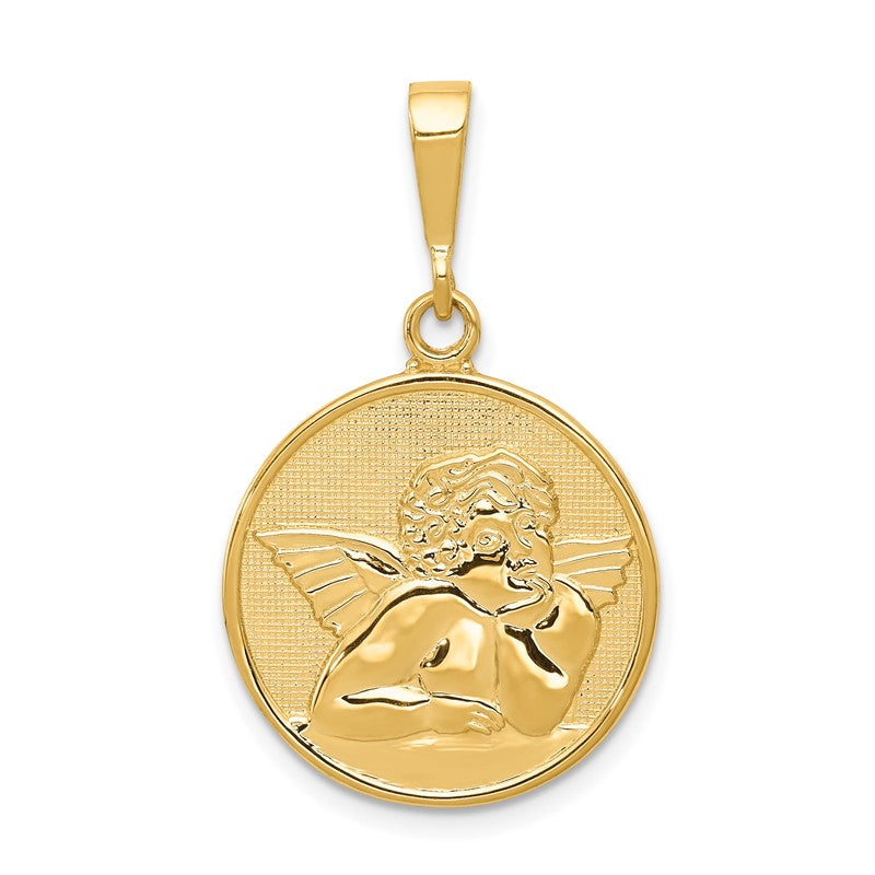 14K Polished and Satin Angel Round Pendant C1896