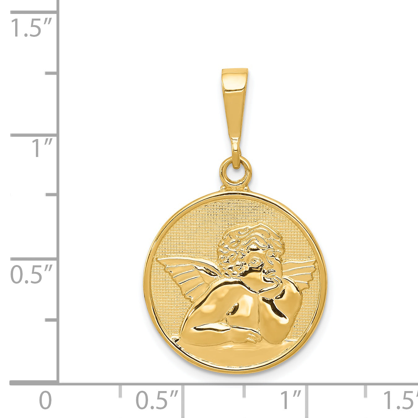 14K Polished and Satin Angel Round Pendant C1896