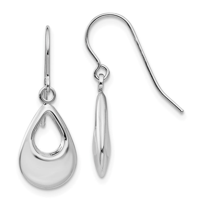 14k White Gold Open Teardrop Hollow Dangle French Hook Earrings TL846