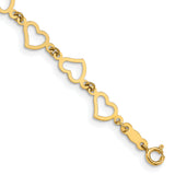 14K Polished Flat Open Hearts 7.5 inch Bracelet FB1357