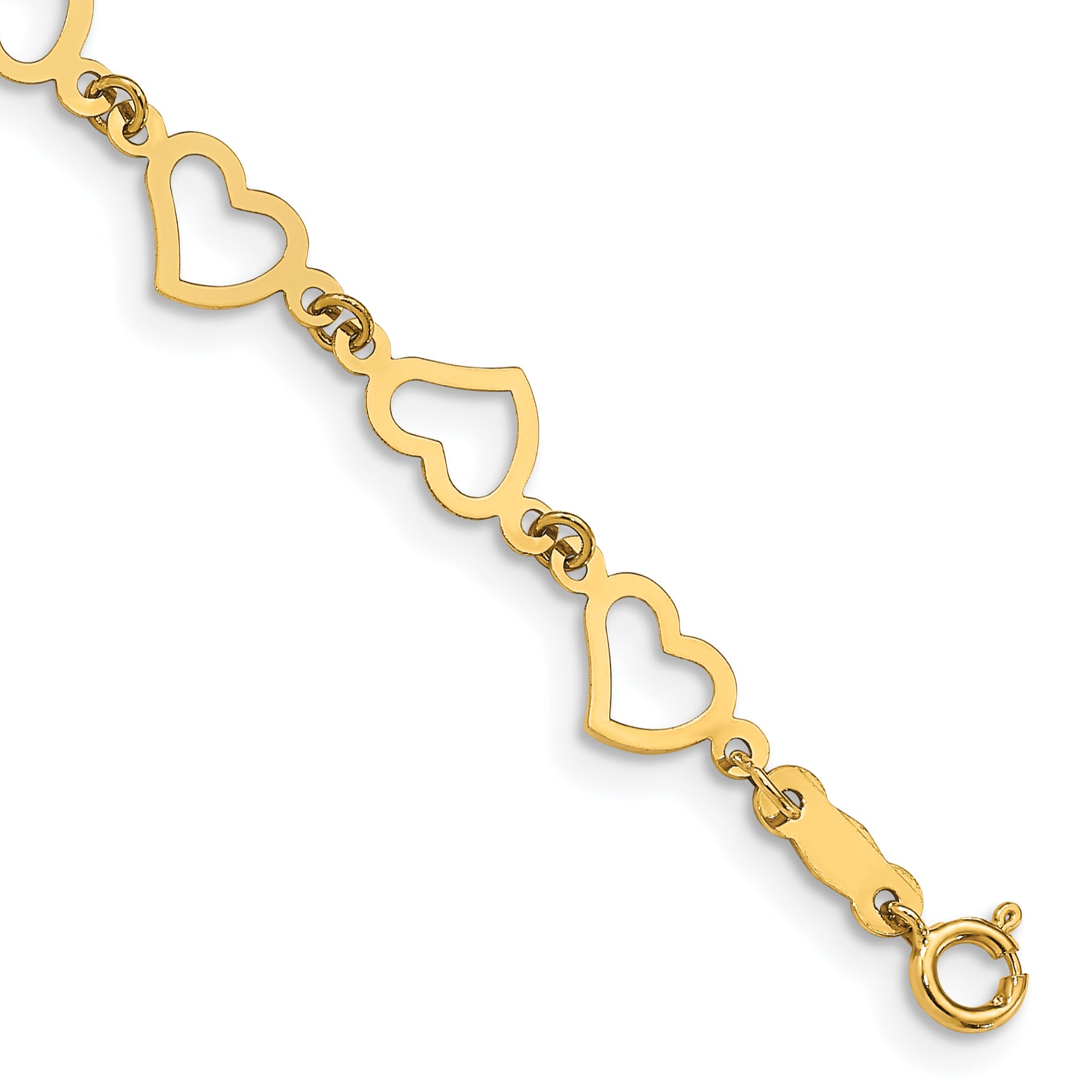 14K Polished Flat Open Hearts 7.5 inch Bracelet FB1357