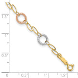 14k Tri-color Polished and Textured Round Circles and Ovals 18 inch Necklace SF1840