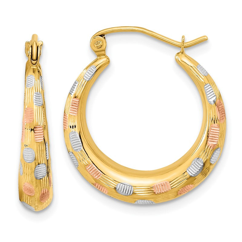 14k White and Rose Rhodium Polished Satin Diamond-cut Hoop Earrings TF1207