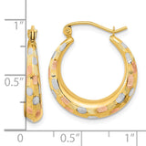 14k White and Rose Rhodium Polished Satin Diamond-cut Hoop Earrings TF1207