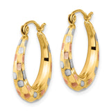14k White and Rose Rhodium Polished Satin Diamond-cut Hoop Earrings TF1207