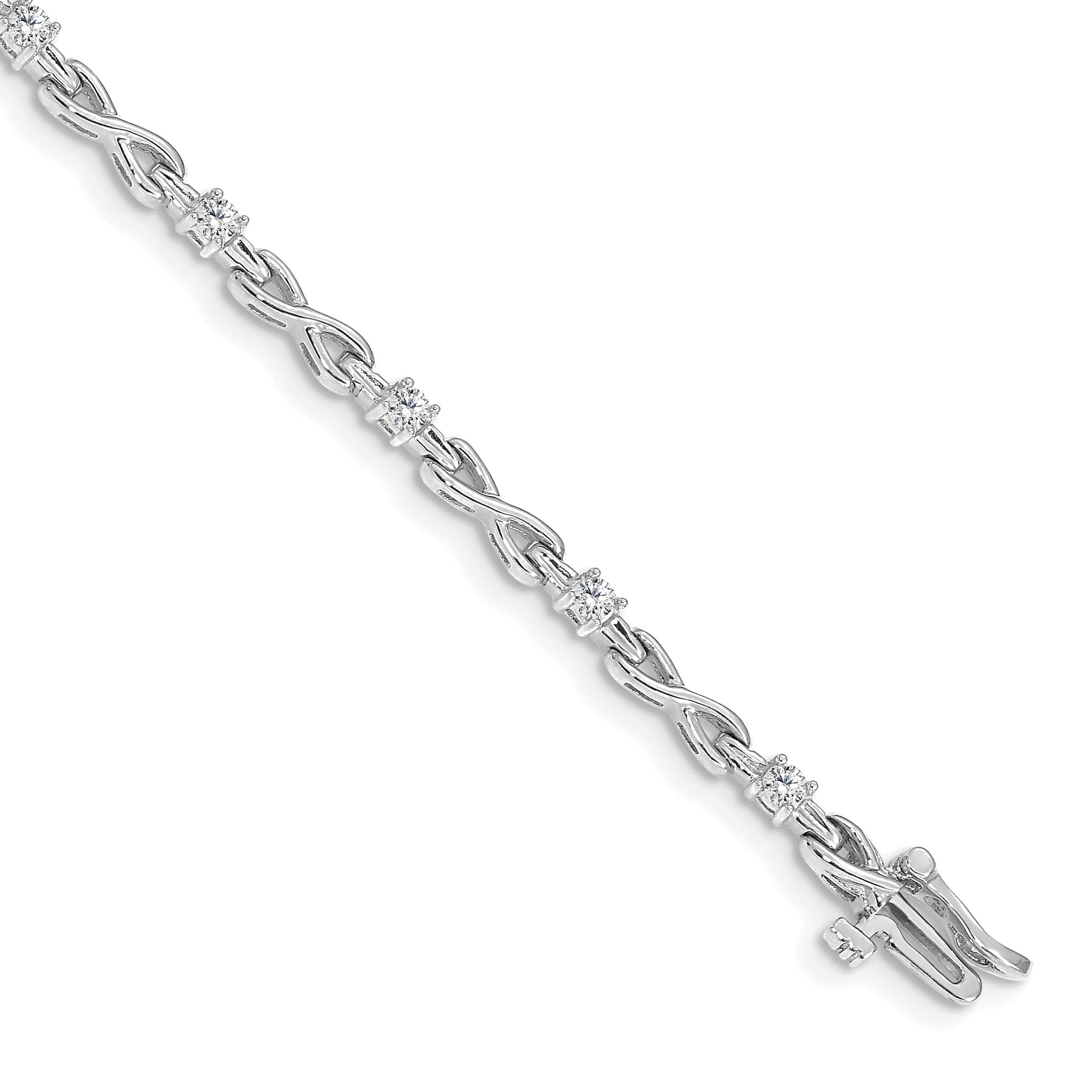 14k White Gold Complete 1/2 carat Round AA Diamond 4-prong X-design 7 inch Tennis Bracelet X2106WAA